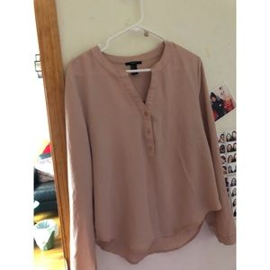 Forever 21 Blouse Long Sleeve Henley Sheer
